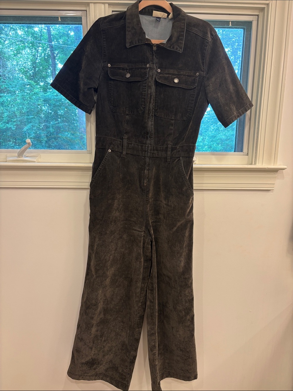 Universal Thread dark green Washed Short-Sleeve Jumpsuit